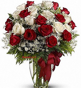 זר ורדים אדום לבן יוקרתי זר ורדים אדום לבן יוקרתי